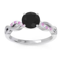 Black Onyx Engagement Ring In Palladium With Pink Tourmaline And Diamond - Atati Round Modern Ring