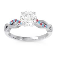 Lab Diamond Ring In Palladium With Swiss Blue Topaz And Ruby Atati Round Modern Ring