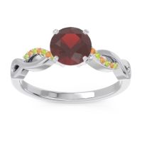 Garnet Ring In Palladium With Peridot And Citrine Atati Round Modern Ring