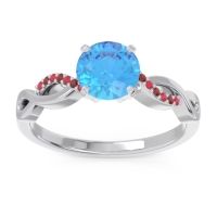 Swiss Blue Topaz Ring In Palladium With Ruby And Garnet Atati Round Modern Ring