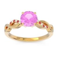 Pink Tourmaline Engagement Ring In 18k Yellow Gold With Ruby And Diamond - Atati Round Modern Ring
