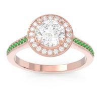 Lab Diamond Ring In 14K Rose Gold With Diamond And Emerald Vitvaksana Round Halo Ring