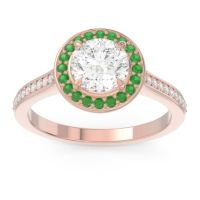 Lab Diamond Ring In 14K Rose Gold With Emerald Vitvaksana Round Halo Ring