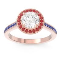 Lab Diamond Ring In 18K Rose Gold With Ruby And Blue Sapphire Vitvaksana Round Halo Ring