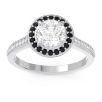Lab Diamond Engagement Ring In Palladium With Black Onyx And Diamond - Vitvaksana Round Halo Ring