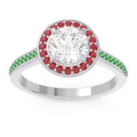 Lab Diamond Ring In Palladium With Ruby And Emerald Vitvaksana Round Halo Ring