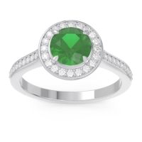 Lab Emerald Ring In 14k White Gold With Lab Diamond Vitvaksana Round Halo Ring
