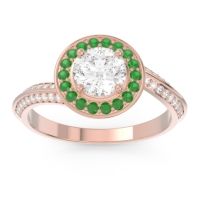 Lab Diamond Ring In 14K Rose Gold With Emerald Azraya Round Halo Ring