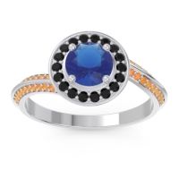 Blue Sapphire Ring In Palladium With Black Onyx And Citrine Azraya Round Halo Ring
