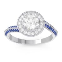 Lab Diamond Ring In Palladium With Diamond And Blue Sapphire Azraya Round Halo Ring