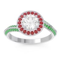 Lab Diamond Ring In Palladium With Ruby And Emerald Azraya Round Halo Ring