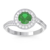 Emerald Ring In Palladium With Lab Diamond Azraya Round Halo Ring