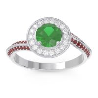 Emerald Ring In Palladium With Diamond And Garnet Azraya Round Halo Ring