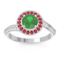 Emerald Ring In Palladium With Ruby And Lab Diamond Azraya Round Halo Ring