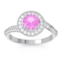 Pink Tourmaline Ring In 14k White Gold With Lab Diamond Azraya Round Halo Ring