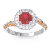 Ruby Ring In Palladium With Lab Diamond And Citrine Azraya Round Halo Ring