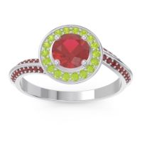 Ruby Ring In Palladium With Peridot And Garnet Azraya Round Halo Ring