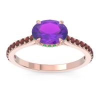 Amethyst Ring In 18K Rose Gold With Emerald And Garnet Mahavisa Oval Classic Ring