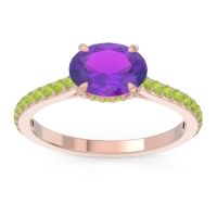 Amethyst Ring In 14K Rose Gold With Peridot Mahavisa Oval Classic Ring