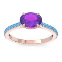 Amethyst Ring In 18K Rose Gold With Pink Tourmaline And Swiss Blue Topaz Mahavisa Oval Classic Ring