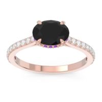 Black Onyx Ring In 18K Rose Gold With Amethyst And Lab Diamond Mahavisa Oval Classic Ring