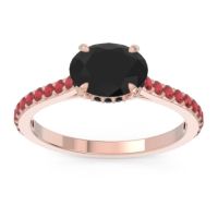 Black Onyx Ring In 18K Rose Gold With Ruby Mahavisa Oval Classic Ring