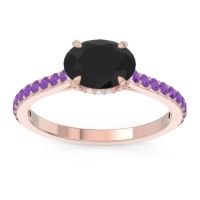 Black Onyx Ring In 18K Rose Gold With Lab Diamond And Amethyst Mahavisa Oval Classic Ring