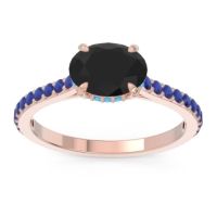 Black Onyx Ring In 18K Rose Gold With Swiss Blue Topaz And Blue Sapphire Mahavisa Oval Classic Ring