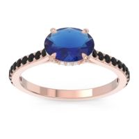 Lab Blue Sapphire Ring In 18K Rose Gold With Diamond And Black Onyx Mahavisa Oval Classic Ring