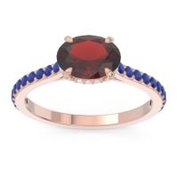 Garnet Ring In 18K Rose Gold With Diamond And Blue Sapphire Mahavisa Oval Classic Ring