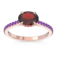 Garnet Ring In 18K Rose Gold With Ruby And Amethyst Mahavisa Oval Classic Ring