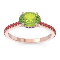 Peridot Ring In 18K Rose Gold With Blue Sapphire And Ruby Mahavisa Oval Classic Ring