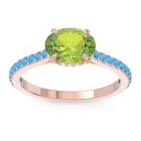 Peridot Ring In 18K Rose Gold With Diamond And Swiss Blue Topaz Mahavisa Oval Classic Ring