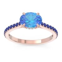 Swiss Blue Topaz Ring In 14K Rose Gold With Aquamarine And Blue Sapphire Mahavisa Oval Classic Ring