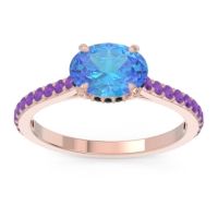 Swiss Blue Topaz Ring In 18K Rose Gold With Black Onyx And Amethyst Mahavisa Oval Classic Ring