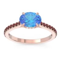 Swiss Blue Topaz Ring In 18K Rose Gold With Lab Diamond And Garnet Mahavisa Oval Classic Ring