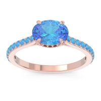 Swiss Blue Topaz Ring In 18K Rose Gold With Garnet Mahavisa Oval Classic Ring