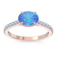 Swiss Blue Topaz Ring In 14K Rose Gold With Pink Tourmaline And Aquamarine Mahavisa Oval Classic Ring