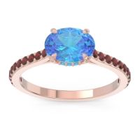 Swiss Blue Topaz Ring In 18K Rose Gold With Garnet Mahavisa Oval Classic Ring
