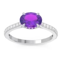 Amethyst Ring In Palladium With Lab Diamond Mahavisa Oval Classic Ring