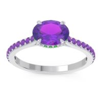Amethyst Ring In Platinum With Emerald Mahavisa Oval Classic Ring