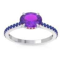 Amethyst Ring In Platinum With Ruby And Blue Sapphire Mahavisa Oval Classic Ring