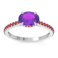 Amethyst Ring In 14k White Gold With Ruby Mahavisa Oval Classic Ring