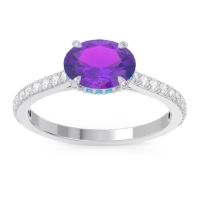 Amethyst Engagement Ring In Palladium With Swiss Blue Topaz And Diamond - Mahavisa Oval Classic Ring