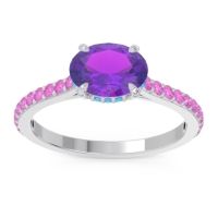 Amethyst Ring In 14k White Gold With Swiss Blue Topaz And Pink Tourmaline Mahavisa Oval Classic Ring