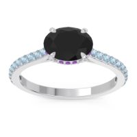 Black Onyx Ring In Platinum With Amethyst And Aquamarine Mahavisa Oval Classic Ring