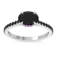 Black Onyx Ring In Platinum With Amethyst Mahavisa Oval Classic Ring