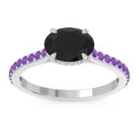 Black Onyx Ring In Platinum With Aquamarine And Amethyst Mahavisa Oval Classic Ring