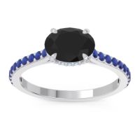 Black Onyx Ring In Platinum With Aquamarine And Blue Sapphire Mahavisa Oval Classic Ring