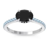 Black Onyx Ring In Platinum With Aquamarine Mahavisa Oval Classic Ring